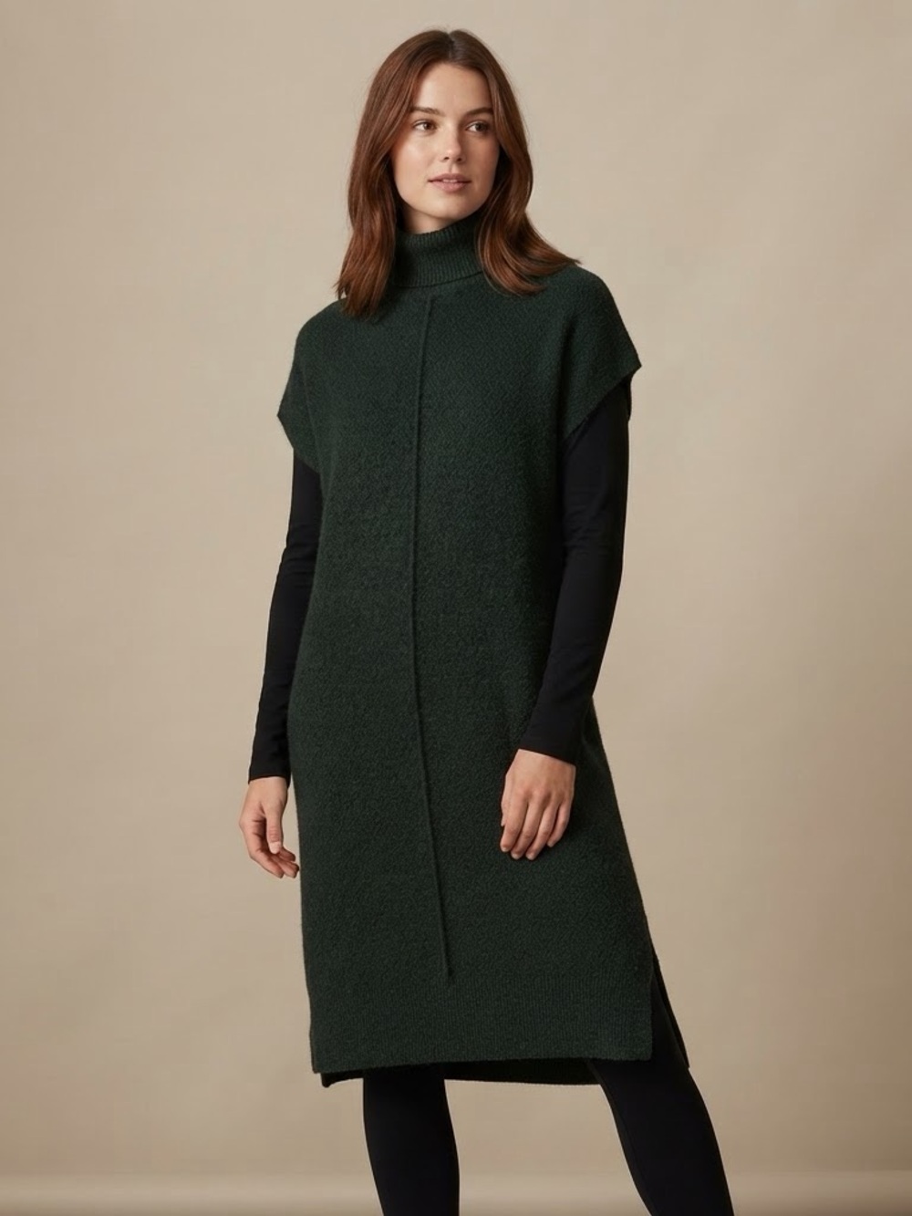 Freeway Dark Green Sleeveless Turtleneck Knit Dress